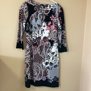 White House Black Market Sheath Dress 
Black, Maroon, Gray, White Paisley Size S